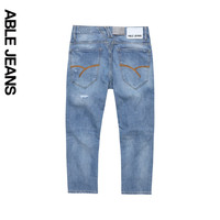ABLE JEANS【大V裤】男士立体八分破洞天丝牛仔裤 复古天晴蓝 38