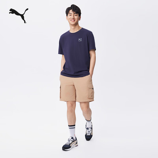 PUMA 纯棉宽松休闲短袖T恤男女款新款夏季运动上衣 688925 海军蓝-16