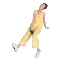 雪澈黄色减龄学院风背带裤女夏2025春秋新款宽松小个子阔腿牛仔背带裤 黄色 S 【80-95】