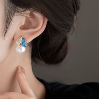 简曼（JIANMAN）珐琅滴釉不对称耳环高级感镶钻树叶珍珠耳钉女2025中式宫廷风 珐琅滴釉AB款花朵耳钉【一对装】
