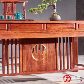 质道 红木家具 非洲花梨（学名：刺猬紫檀）实木茶桌组合新中式干泡茶台 138米茶桌+1主人椅+文福椅