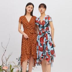 哥弟 女装碎花中长款连衣裙