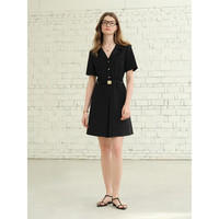 独束大码女装智性都市西装连衣裙2025夏装赫本风中长款小黑裙 赫本黑 XL （尺码：3）