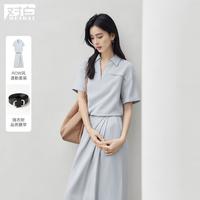 2025夏装休闲Polo领短袖上衣半身裙两件套女式亚麻套装裙