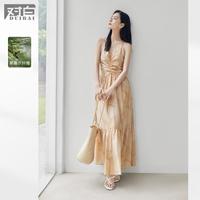 2025夏装度假风莱赛尔薄纱女式吊带连衣裙法式气质优雅长裙