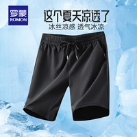 罗蒙（ROMON）冰丝运动短裤男士夏季中青年宽松速干裤松紧凉感沙滩五分裤父亲节 7K464601D黑色 M (170) 【90-110斤】