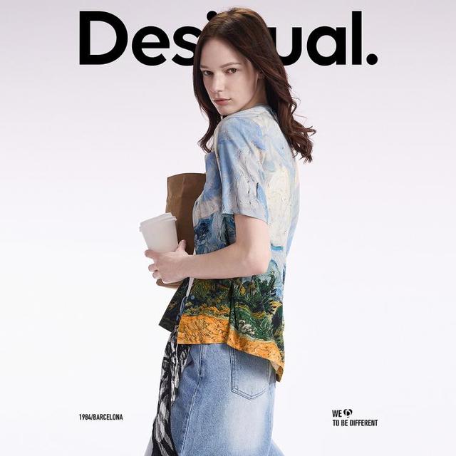 Desigual 25春夏新款梵高印花古巴领女式衬衫
