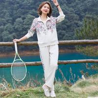 春秋季时尚时尚运动服套装中年女装气质棒球服上衣高腰休闲裤