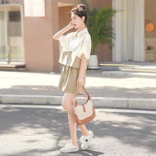 丝柏舍 SPECIAL【拼接撞色套装】夏装新女士时尚短袖上衣搭短裤两件套有大码