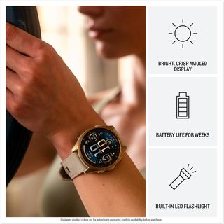 Garmin 佳明 fënix® 8 – 47毫米,AMOLED,蓝宝石,高级多运动 GPS 智能手表,电池寿命持久,潜水等级,内置 LED 手电筒,碳灰色 DLC 钛合金,带卵石灰色表带