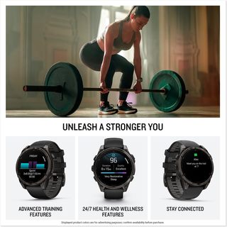 Garmin 佳明 fënix® 8 – 47毫米,AMOLED,蓝宝石,高级多运动 GPS 智能手表,电池寿命持久,潜水等级,内置 LED 手电筒,碳灰色 DLC 钛合金,带卵石灰色表带