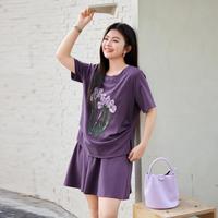 大码女装2025夏装休闲珠片绣开叉弧摆短袖T恤松紧腰短裤套装