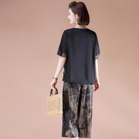 母亲节夏装短袖薄款圆领上衣中老年女洋气显瘦宽松套装