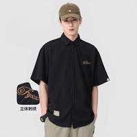 it fingercroxx【刺绣】纯棉夏季日系风衬衣潮牌男式短袖衬衫