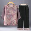 【新中式】装夏季圆领印花小衫+裤子中老年人女装休闲两件套