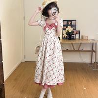 织物猪 夏季度假风碎花飞飞袖连衣裙高级感减龄优雅气质长裙裙