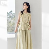 【亚麻套装】2025夏装小个子气质无袖衬衫半身裙女式两件套