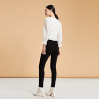 VEROMODA上衣24秋冬V领七分泡泡袖微透荷叶边优雅323330001 本白色-S85 160/80A/S