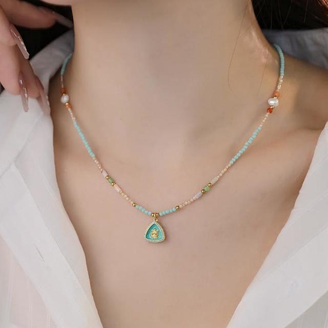 JOSEPH ABBOUD 国潮绿度母淡水珍珠串珠项链女2025新款转运珠吊坠气质锁骨链