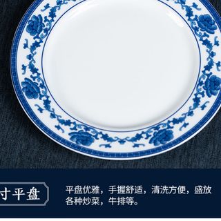 红叶（RL）国瓷景德镇陶瓷青花瓷饭碗饭盘家用陶瓷餐具鱼盘面碗汤碗 清芙蓉9寸饭盘套组2头