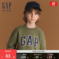 Gap 男女童撞色字母logo抓绒卫衣经典儿童上衣645106 绿色 120 cm(6-7岁)亚洲尺码