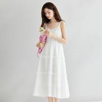 莱赛尔吊带背心裙夏季法式荷叶边拼接气质松弛感A字小白裙连衣裙