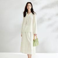 新中式国风禅意两件套装女2024秋季高级感气质提花衬衫A字裙