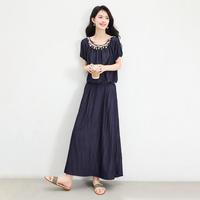【凉爽再生纤维素纤维】夏季轻薄仿牛仔上衣+A字半裙女式套装