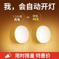 启梵 用人体感应起小夜灯卧室床头过道儿童伴睡光控led夜灯 充电/白光-0秒感应