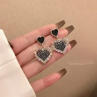 蝴蝶少女爱心闪钻耳环2024年新款潮小众设计感桃心形耳钉网红银针耳饰 闪钻爱心耳坠1对