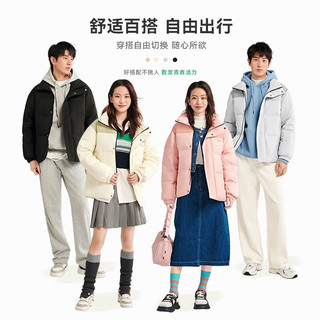 雪中飞 SNOWFLYING【鹅绒】秋冬新款保暖舒适时尚胸标立领护颈短款宽松羽绒服情侣