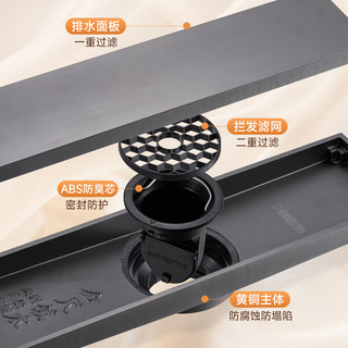 潜水艇（Submarine）MTDC50-30S黄铜枪灰色地漏隐形可镶嵌瓷砖正反两用长条防臭地漏