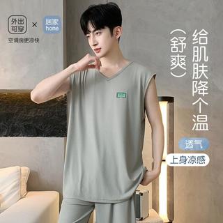 【清爽感冰丝透气】薄款夏季V领清爽舒适背心短裤可外穿男士睡衣