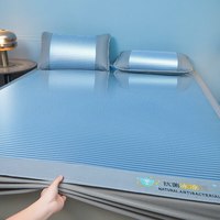 途波列凉感冰丝凉席碳光席空调软席冰丝席三件套 HT-素夏/静谧蓝-床笠款 150cm*200cm /三件套