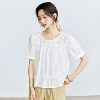 纯棉法式刺绣短袖白衬衣女2025夏季时尚气质宽松显瘦薄款衬衫