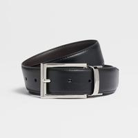 Ermenegildo Zegna 杰尼亚 男士气质休闲光滑牛皮革长方形扣头双色腰带