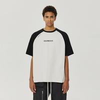 ROCAWEAR 夏季欧美重磅校园简约印花纯棉不对称短袖T恤