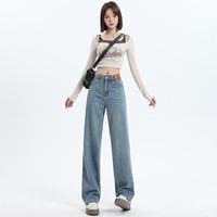 复古高腰牛仔阔腿裤2025春夏垂感拖地裤宽松显瘦百搭牛仔裤女 S