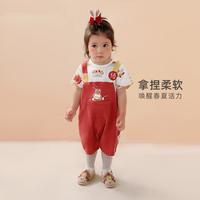 婴儿夏装背带假两件哈衣新生儿爬爬服短袖薄款连体衣国风宝宝衣服