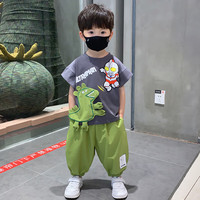 酷乐羊 男童套装2025新款夏季奥特曼短袖衣服洋气宝宝时髦夏款儿童夏装潮 灰色 110