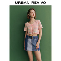 UR2025春季女装镂空花型肌理感短袖针织开衫UYY950037 浅粉色 (偏短) XL