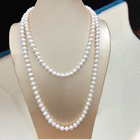 DL 1998胖东来品质人造珍珠毛衣链长款项链多层搭旗袍双层 需长度，按长度补价 8-9mm