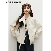 红袖文艺慵懒风衣春季2025女装抽绳落肩立领宽松休闲百搭短外套 米010 L