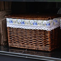 宜然家居 Yiran Home 宜然家居 藤编整理箱 大号有盖收纳箱 45L 咖啡蓝玫瑰