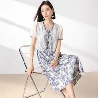 气质碎花背带连衣裙套装夏季女两件套减龄高级感新中式国风休闲装