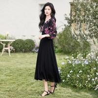 丝柏舍 SPECIAL【高腰设计感复古茶歇裙】2025夏装新女士显瘦V领过膝连衣裙