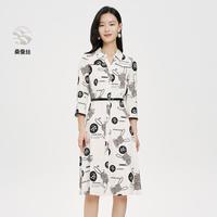 初秋季轻奢字母动物印花衬衫裙七分袖亲肤百搭透气连衣裙女