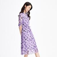 夏印花法式复古小碎花修身短袖中长款连衣裙裙子女