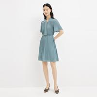 【配饰仅拍摄】初秋季雪纺短袖优雅显瘦百褶裙裙子连衣裙女