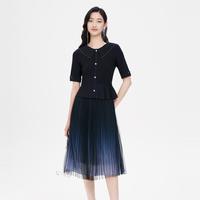 春秋季假两件短袖法式优雅收腰裙子百褶裙连衣裙女